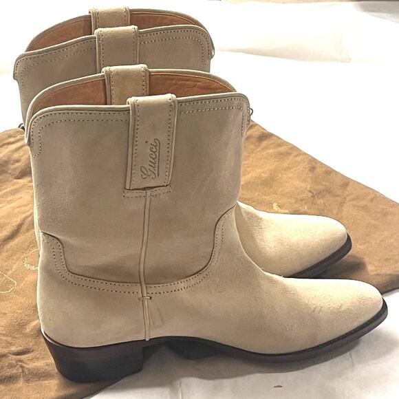 GUCCI Booties Low Heel Suede Boots- 171084 - Beige / cream - Size: 10B - Picture 1 of 16